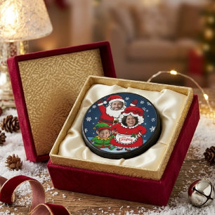 Funny Custom Face Family of 3 Christmas Hockey Puck