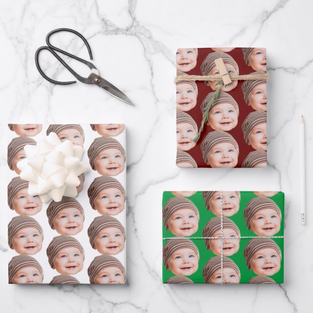 Funny Custom Face Photo Baby Mom Dad Gift Wrapping Paper Sheet (Front)