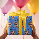 Funny Custom Face Photo Birthday Party Wrapping Paper<br><div class="desc">Funny custom photo birthday party wrapping paper personalized with a face cut out and the age. Design with confetti, a blue background, and a happy birthday message. To change the colour please click the button to edit the design. To make the cut-out of the photo you can download any free...</div>