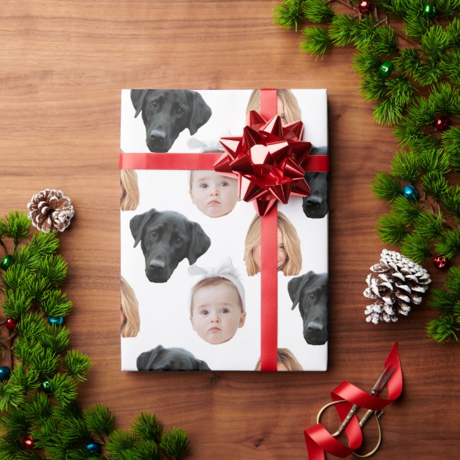Funny Custom Face Photo Family Face 3 Photos Wrapping Paper (Holiday Gift)