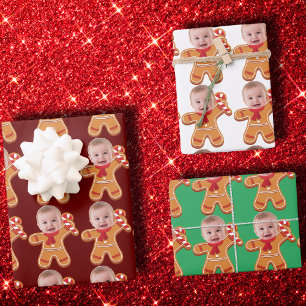 Funny Custom Face Photo Gingerbread baby Wrapping Paper Sheet