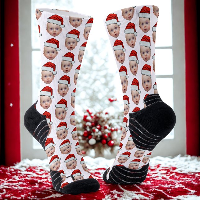 Funny Custom Face Photo Santa Head Christmas Socks (Creator Uploaded)