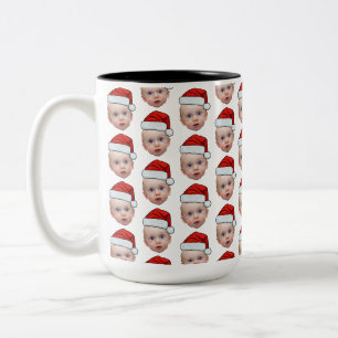 Funny Custom Face Photo Santa Head Christmas Two-Tone Coffee Mug