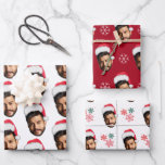 Funny Custom Face Photo Santa Head & Snowflakes Wrapping Paper Sheet<br><div class="desc">Wrap your gifts nicely with these funny paper sheets,  featuring custom face photo,  Santa hat & snowflake patterns. Easily add your own photo by clicking on the "personalize" option.</div>