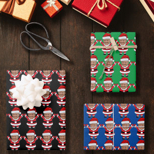 Funny Custom Face Photo Santa Head Trump Wrapping Paper Sheet