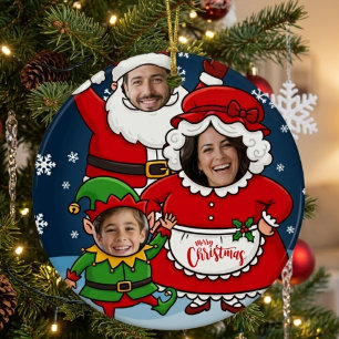 Funny Custom Face Santa Mrs Claus Elf Christmas Metal Ornament