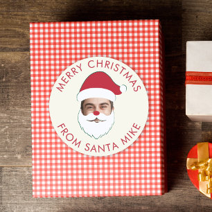 Funny Custom Face Swap Santa Claus Christmas Text Classic Round Sticker