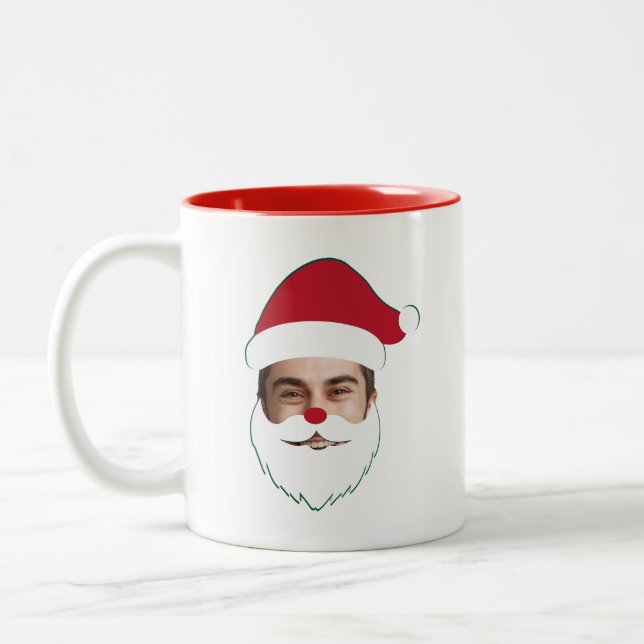 Funny Custom Face Swap Santa Claus Christmas Two-Tone Coffee Mug (Left)