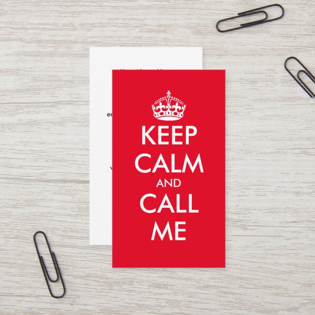 Funny custom Keep Calm business card template (Front/Back In Situ)