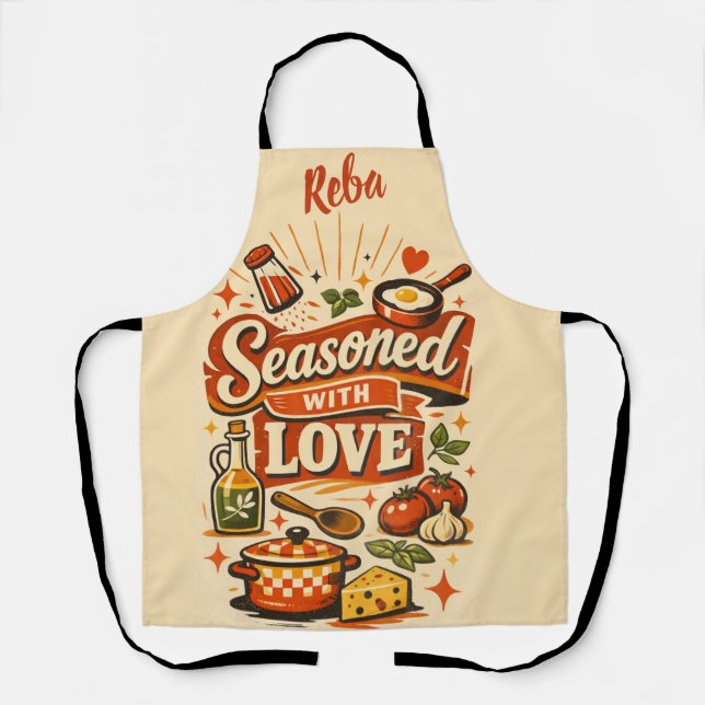 Funny Custom Kitchen Apron - Seasoned with Love (Front)