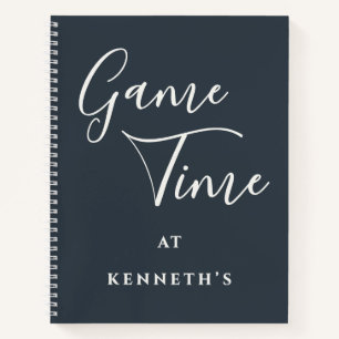 Funny Custom Minimal Navy Blue White Game Time Men Notebook