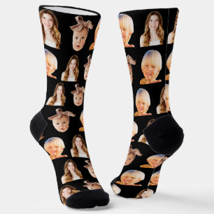 Funny Custom Mom of 3 Kids Photo Black Socks