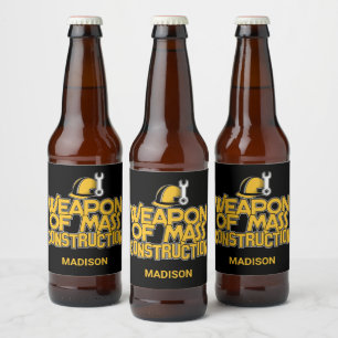 Funny custom name Construction Worker Beer Bottle Label