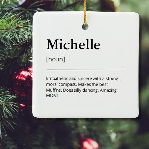 Funny Custom Name Family Holiday Minimalist Ceramic Ornament