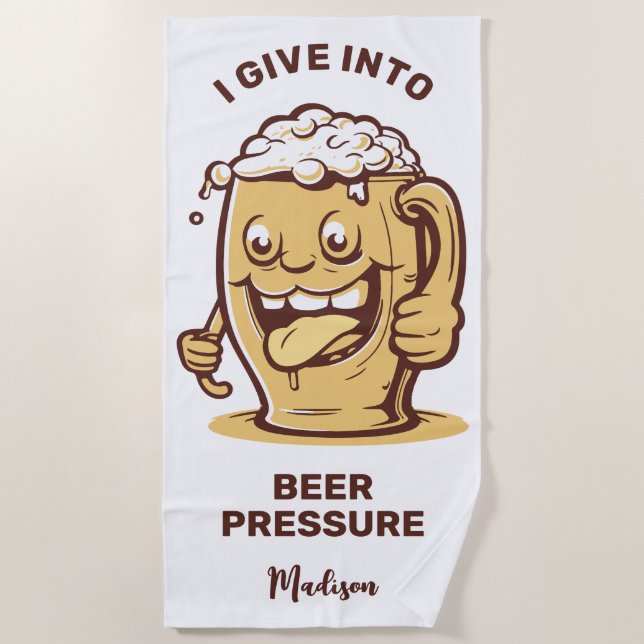 Funny Custom Name & Text Beer Beach Towel (Front)