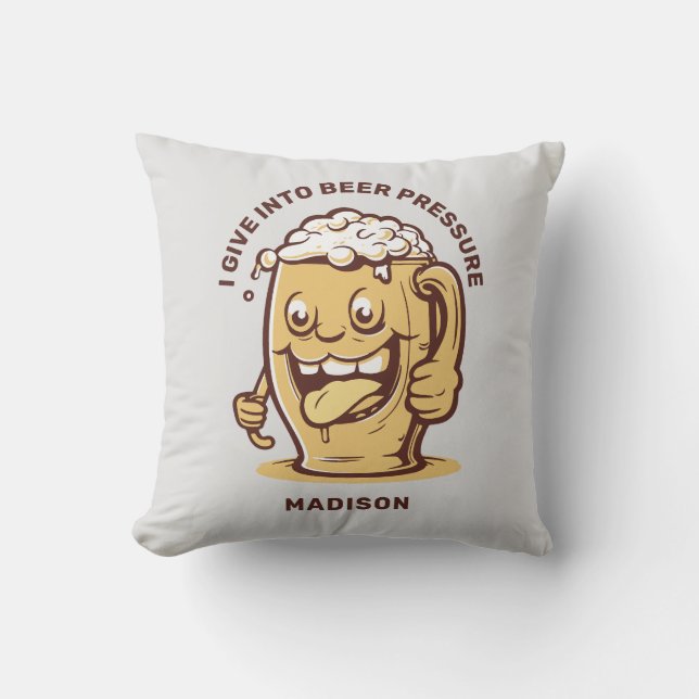 Funny Custom Name & Text Beer Throw Pillow (Front)