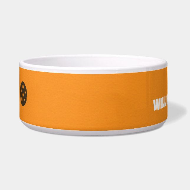 Funny Custom Pet Bowl – “Will Work for Treats” (Left)