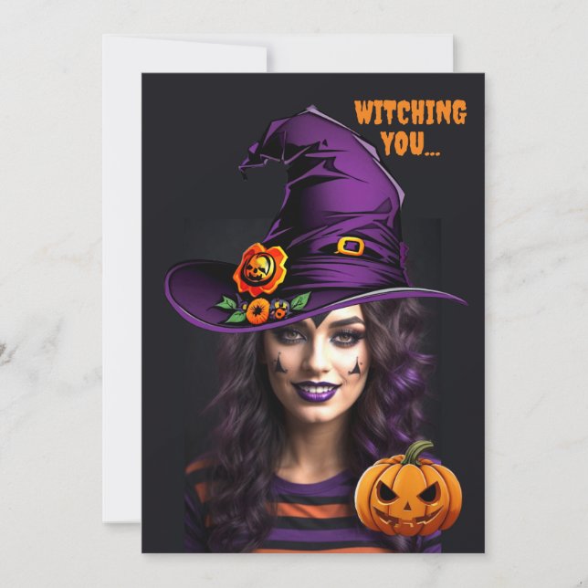 Funny custom photo with a Halloween witch hat Invitation (Front)