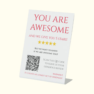 Funny Custom QR Code Business Logo Review red Pedestal Sign