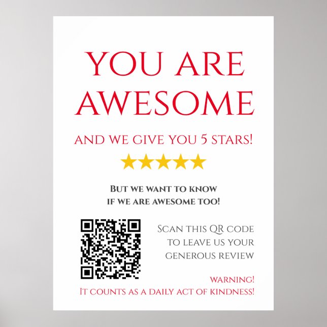 Funny Custom QR Code Business Logo Review  red Poster (Front)
