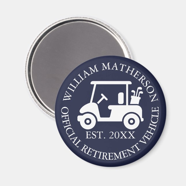 Funny Custom Retirement Cart Buggy Navy Blue Magnet (Front/Back)