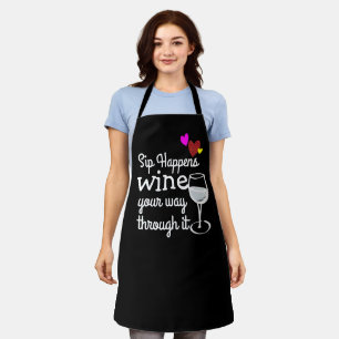 Funny Custom  Sassy Sip Happens Personalized Black Apron