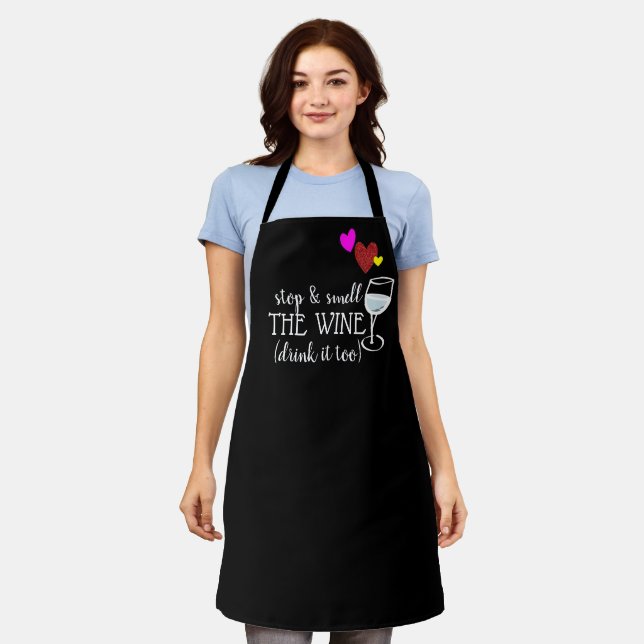Funny Custom Sassy Stop & Smell Wine Personalized Apron (Worn)