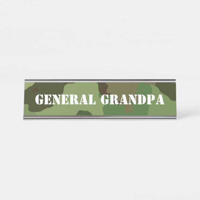 Funny Custom Text Camouflage General Grandpa Desk Name Plate (Front)