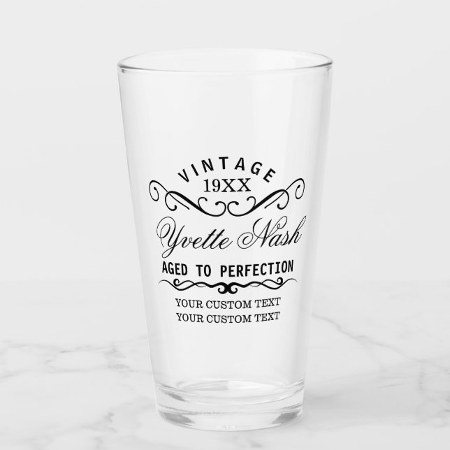 Funny Custom Vintage Birthday Aged To Perfection Glass (Front)