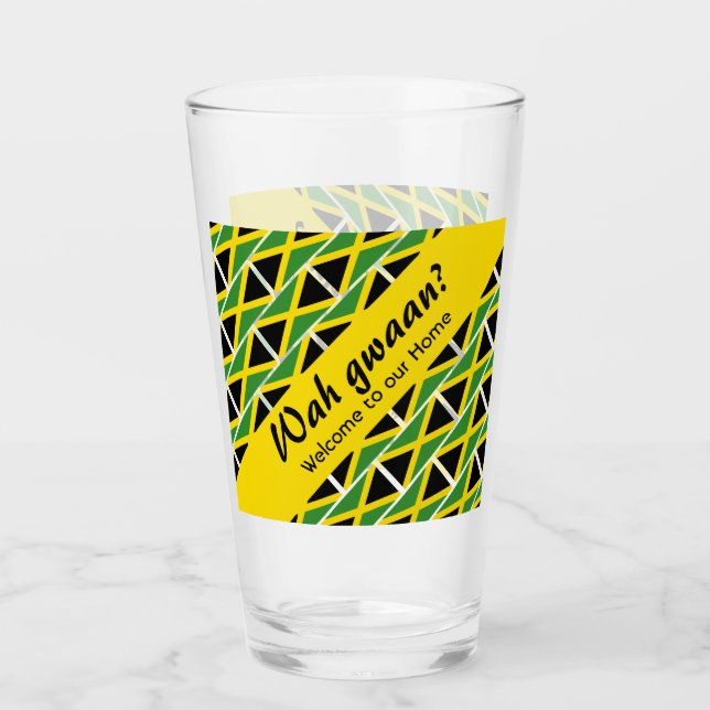 Funny Custom WAH GWAAN Jamaica Flag Glass (Front)
