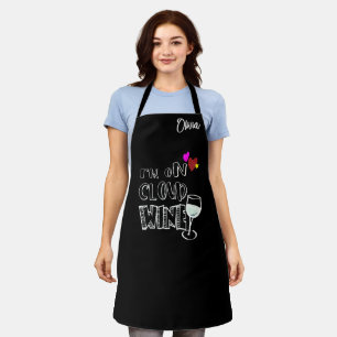 Funny Custom Wine On Cloud Nine Personalized Black Apron