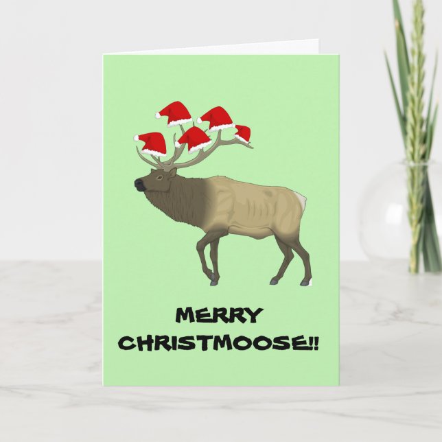 Funny Customisable 'Merry Christmoose' Xmas card (Front)