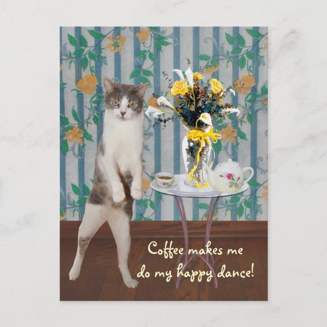 Funny Customizable Coffee Cat/Kitty Postcard (Front)