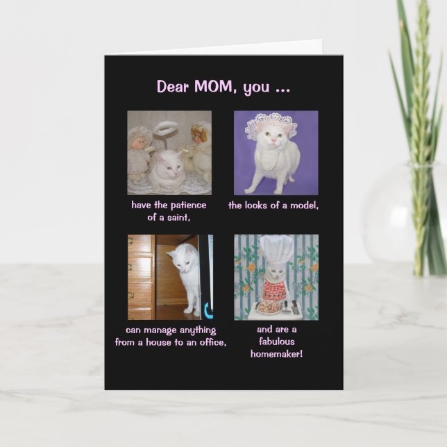 Funny Customizable Mother's Day Pretty Cat Card (Front)