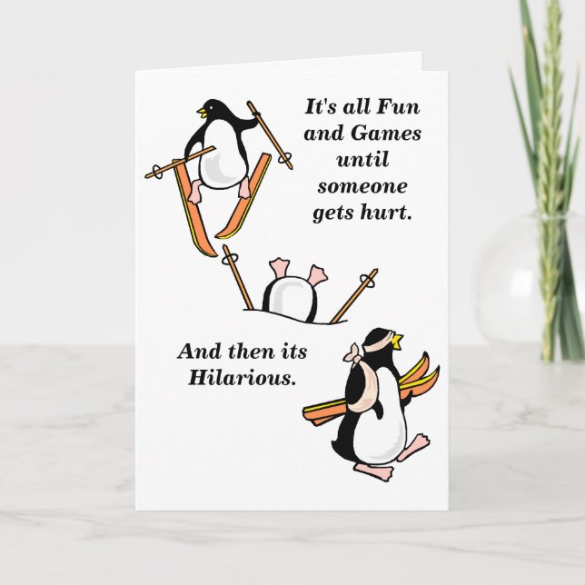 Funny Customizable Skiing Gone Wrong Card (Front)