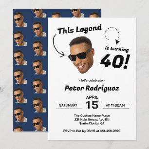 Funny Customize Face Photo Men 40th Birthday Party Invitation