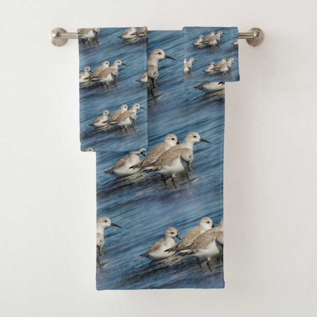 Funny Cute 4 Sanderlings Sandpipers at the Beach Bath Towel Set (Insitu)