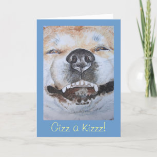 funny cute akita smiling realist dog art card