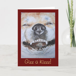 funny cute akita smiling realist dog art card