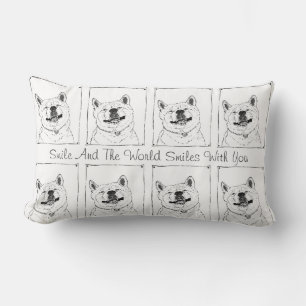funny cute akita smiling realist dog art lumbar pillow
