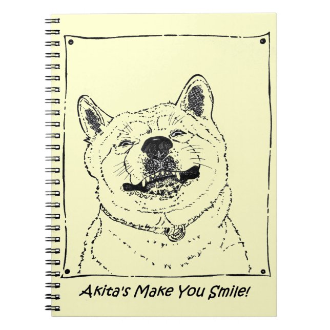 funny cute akita smiling realist dog art notebook (Front)