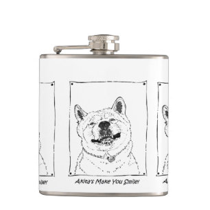 funny cute akita smiling realist dog art stainless hip flask