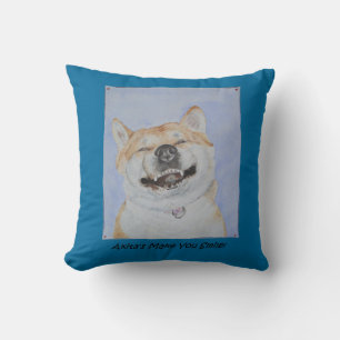 funny cute akita smiling realist dog art throw pillow