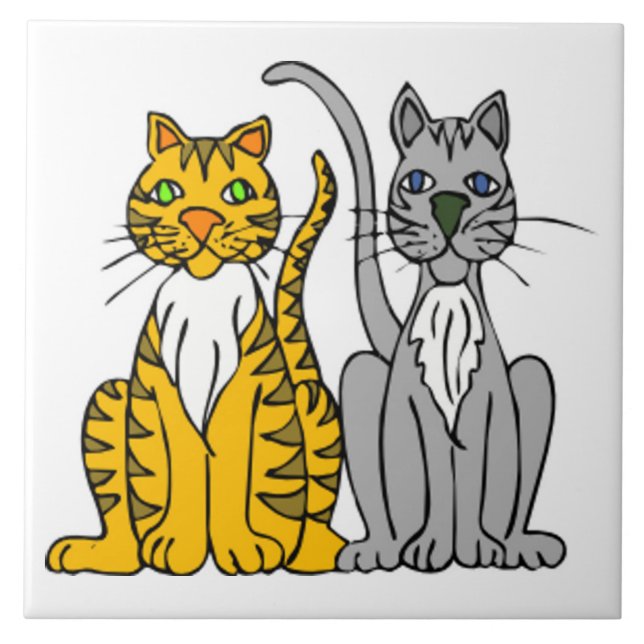 Funny Cute Alley Cats Pets Cartoon Animals Tile (Front)