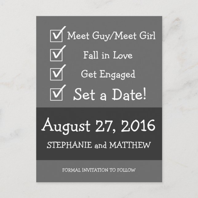Funny Cute and Unique Checklist Save the Date Announcement Postcard (Front)