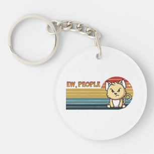 Funny Cute Angry Cat People Keychain