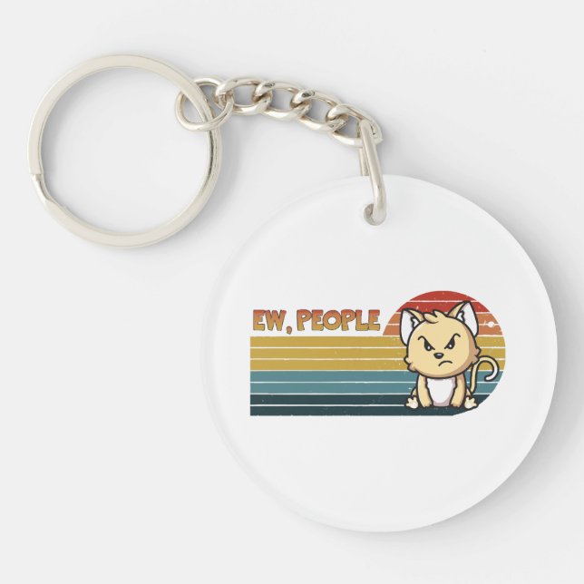 Funny Cute Angry Cat People Keychain (Front)