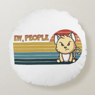 Funny Cute Angry Cat People Round Pillow