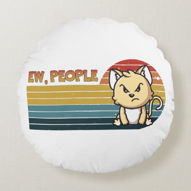 Funny Cute Angry Cat People Round Pillow (Front)