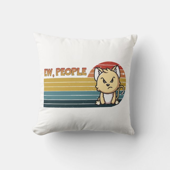 Funny Cute Angry Cat People Throw Pillow (Front)